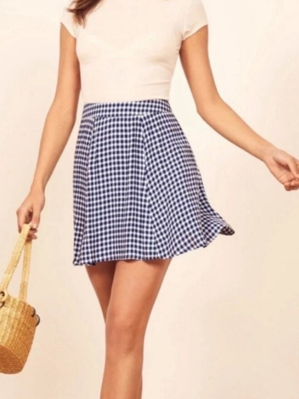 Reformation Blue Gingham Check Mini Skirt 8